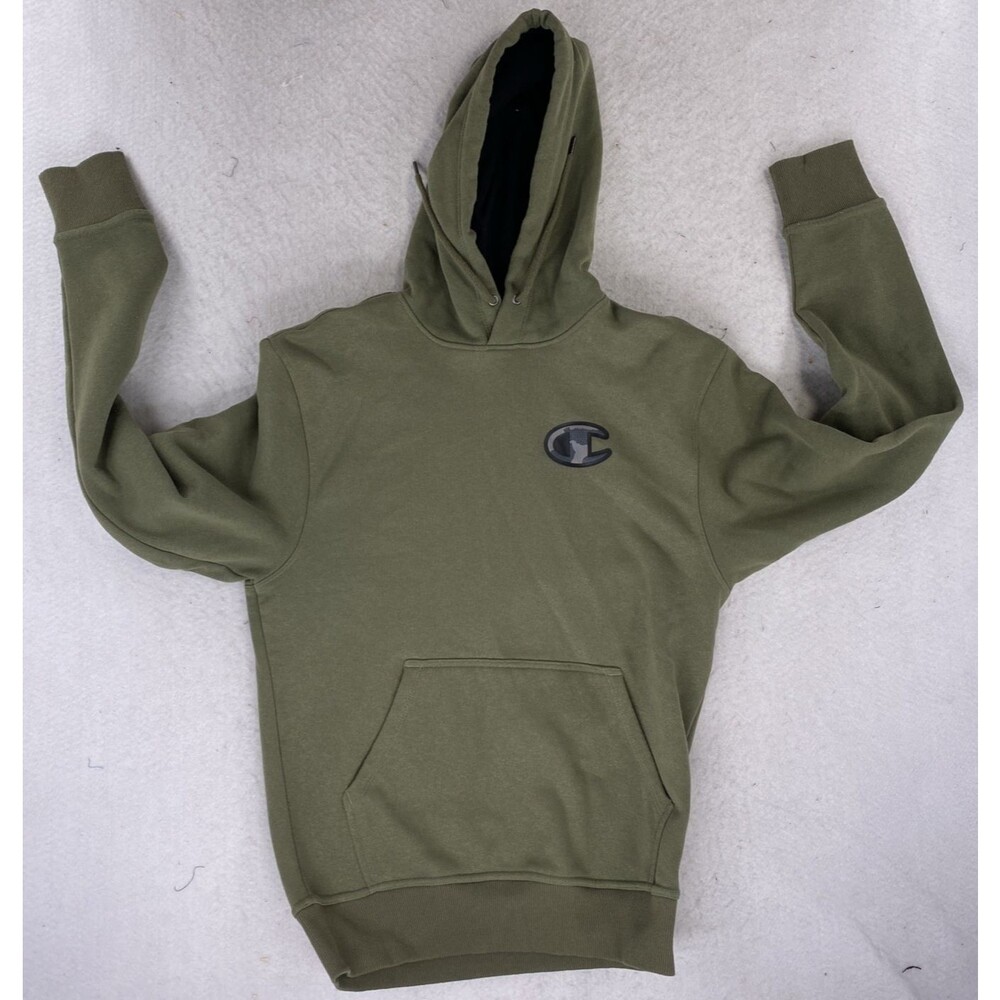 Champion Hoodie Mens Small Olive Green Camo Big C Patch Pullover Sweatshirt S